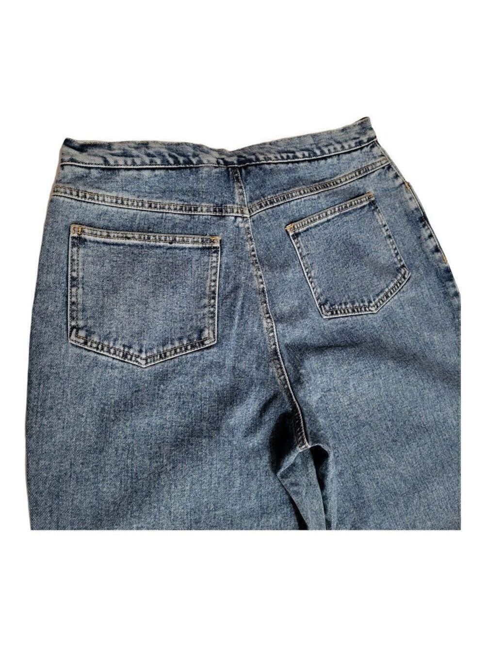 NEWPORT News Jeanology High Rise Mom Jeans Blue Denim Tie Closure Size 14 - Picture 6 of 9